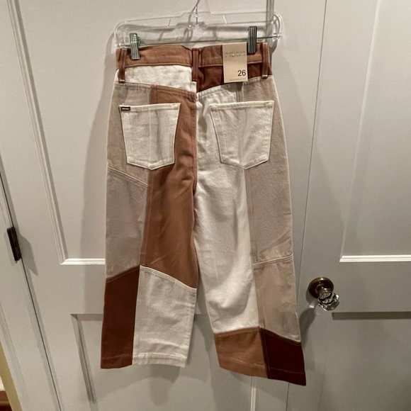 NWT Alice + Olivia Brown Patchwork Wide Leg Gaucho Cropped, Size 26 - Picture 4 of 16